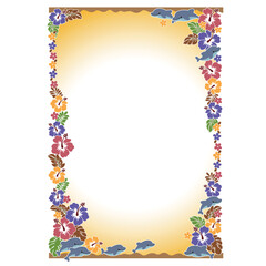 Decorative frame of cute tropical flowers and dolphins,