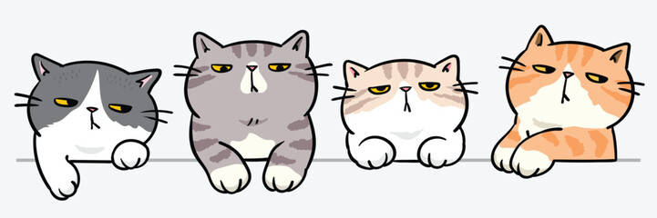 Vector Illustration of Cute Cartoon Cat Characters on Isolated Background