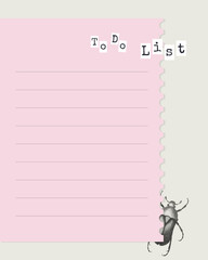 To do list vintage collage style with hand drawn stamp monochrome bugs, pink template for notes reminders. . Vector illustration