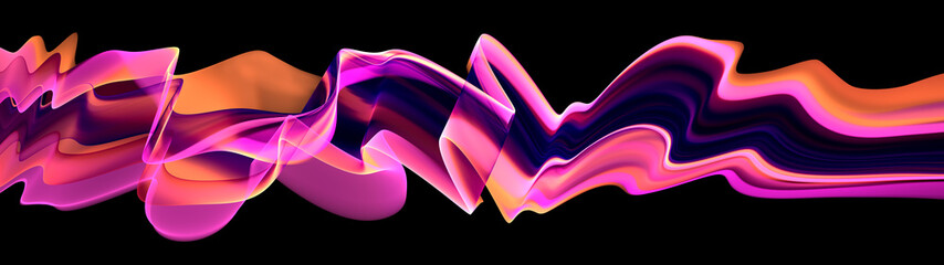 Abstract colorful fractal smoke wave banner on black background. © synthetick
