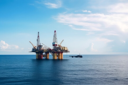 Oil platform on the ocean. Offshore drilling for gas and petroleum. Generative AI