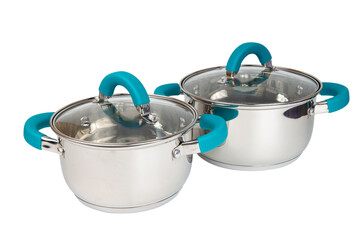 A stainless pan on white background isolated