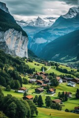 Fototapeta na wymiar Switzerland Landscape Illustration Wallpaper created with Generative AI Technology