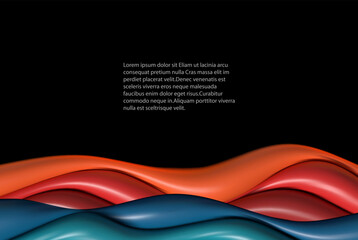 3D colorful waves, fluid flows of wavy lines. Abstract vector design element, background.