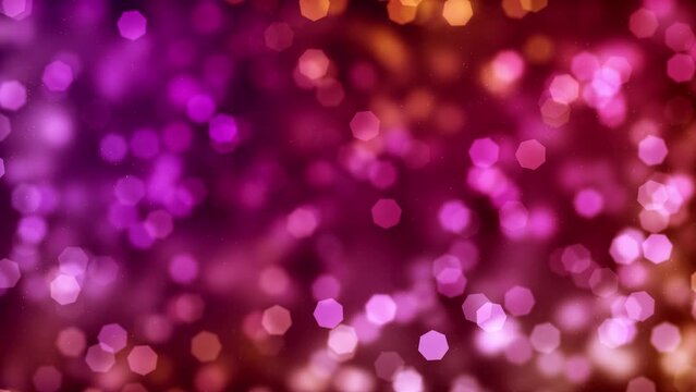 Abstract Holiday Red Purple Orange Shine Blurry Focus Spark Heptagonal Soft Bokeh Lights With Glitter Dust Background Motion, Seamless Loop