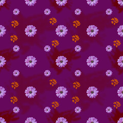 Fototapeta na wymiar Beautiful purple flowers seamless pattern design for textile industry