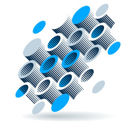 Cylinders pattern vector abstract 3D isometric background, geometric wallpaper with rhythmic structure, construction theme, creative design.