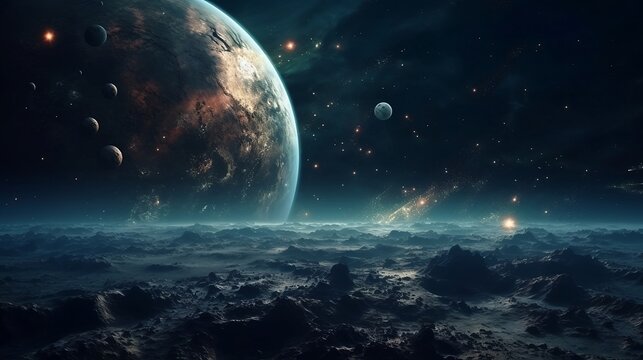 Scene of the universe with stars and galaxies. Generative AI