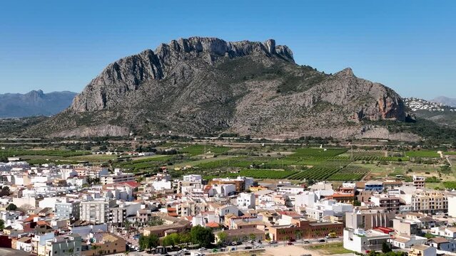 The mountain in the shape of the face of an Indian in Spanish landscape; Cara la Indian, Cim Penya Roja in El Verger