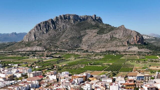 The mountain in the shape of the face of an Indian in Spanish landscape; Cara la Indian, Cim Penya Roja in El Verger
