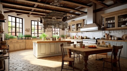 Fototapeta na wymiar Modern design Scandi-Boho style kitchen. Generative AI 