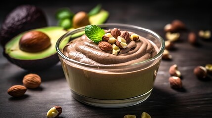 Aavocado chocolate mousse with hazelnuts, Generative AI