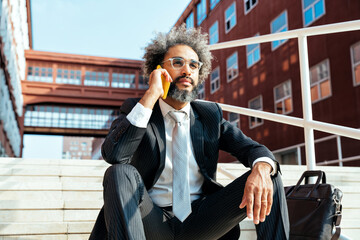 Fototapeta premium Image of a young entrepreneur working outdoor the office