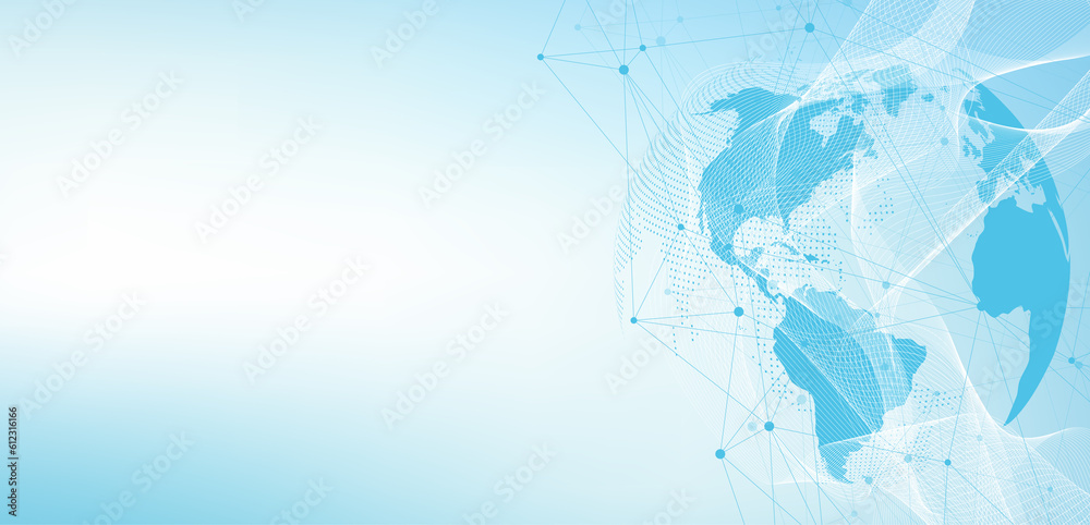 Poster Global network connection concept. Big data visualization. Social network communication in the global computer networks. Internet technology. Business. Science. Illustration