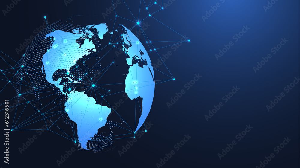 Poster Global network connection concept. Big data visualization. Social network communication in the global computer networks. Internet technology. Business. Science. Illustration