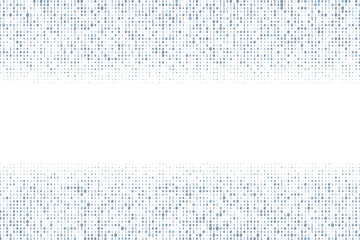 Blue random digital data matrix of binary code numbers isolated on a white background with a copy text space in the middle. Technology, coding, or big data concept. Vector illustration