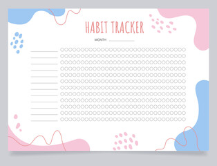 Habit tracker worksheet design template. Blank printable goal setting sheet. Time management sample. Scheduling page for organizing personal tasks. Amatic SC Bold, Oxygen Regular fonts used
