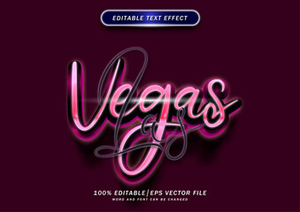 3d Luxury Las Vegas. Red Neon Font style effect. Editable text template. © Alfarizi