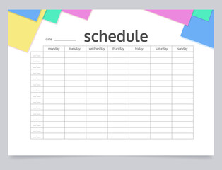 School timetable worksheet design template. Blank printable goal setting sheet. Time management sample. Scheduling page for organizing personal tasks. Barlow Bold, Oxygen Regular fonts used
