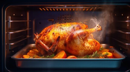 roasted chicken on the oven