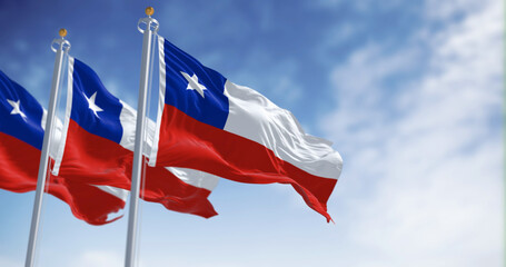 Chile national flags fluttering in the wind on a sunny day