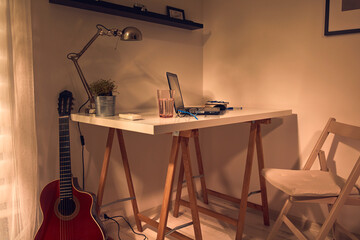 Modern home interior with laptop.