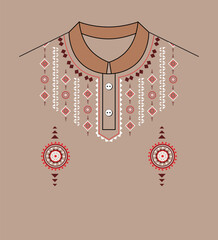 neck design embrodery style in sand colour with flat background