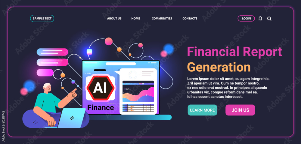 Poster businessman generating financial report with ai helper bot data analyzing artificial intelligence te