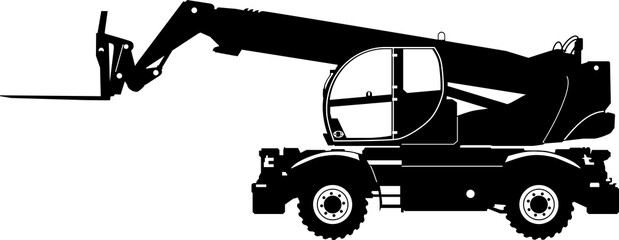 Silhouette of a modern rotating telehandler. Side view of telescopic handler.
