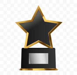 Star shape trophy award isolated. Vector illustration of gold prize on black platform