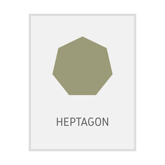 Heptagon geometric shape flash card element symbol for preschool education for kids mathematics learning illustration
