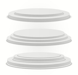 Set of circle podiums. Vector 3d stage isolated on white background.