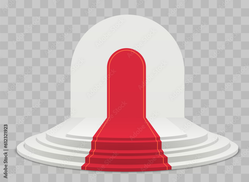 Poster white podium. vector 3d stage isolated. empty scene with red carpet