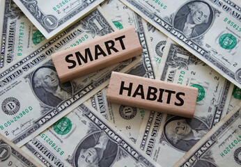Smart habits symbol. Concept words Smart habits on wooden blocks. Beautiful white background....