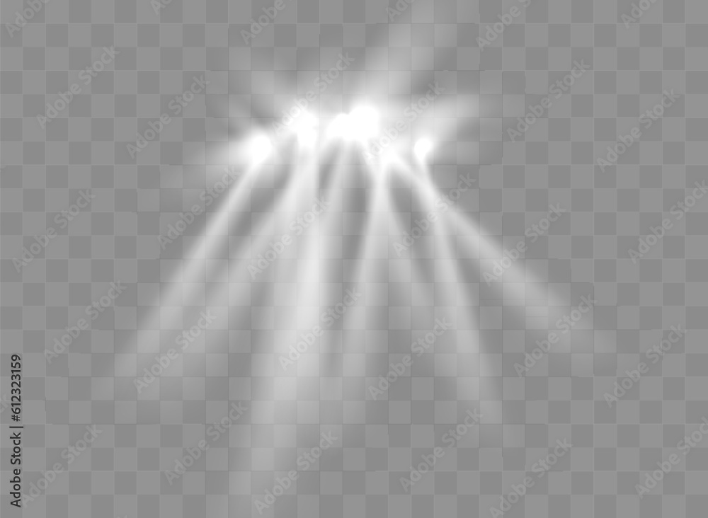 Aufkleber Spotlights With Rays. Shining light beams isolated. Vector transparent light effect