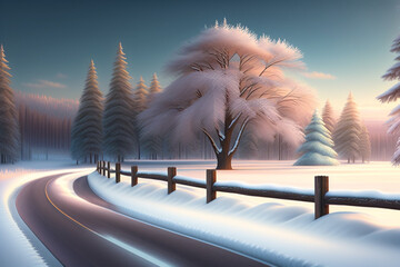 winter landscape with trees and snow