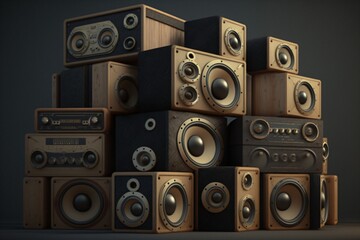 stack of vintage music audio speakers, generative ai
