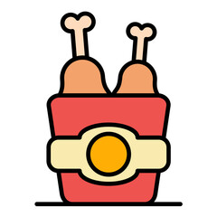 Fried Chicken Line Color Icon