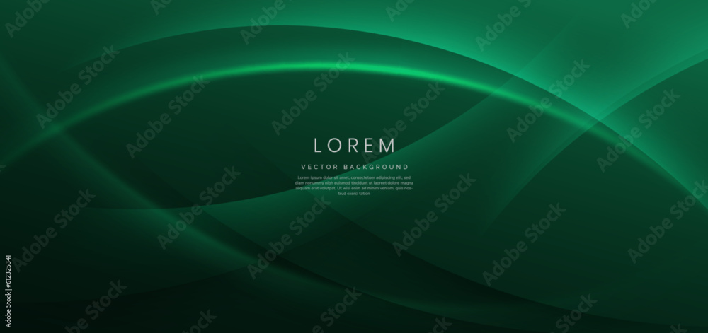 Poster abstract curved green shape on green background with copy space for text. luxury design style.