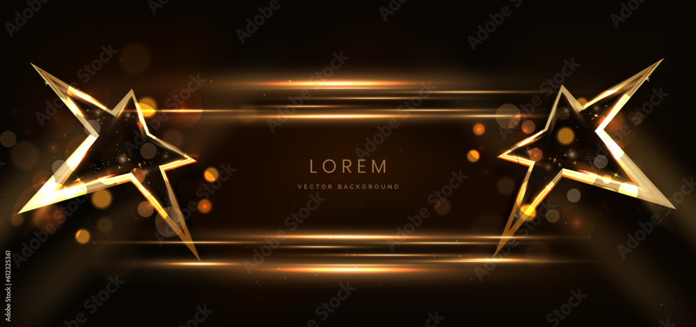 Canvas Prints 3d golden star with golden on black background with lighting effect and sparkle. luxury template cel