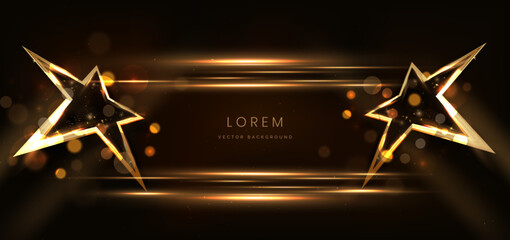 3D golden star with golden on black background with lighting effect and sparkle. Luxury template celebration award design.