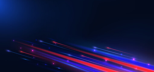 Fototapeta na wymiar Abstract technology futuristic glowing neon blue and red light lines with speed motion movingon dark blue background.