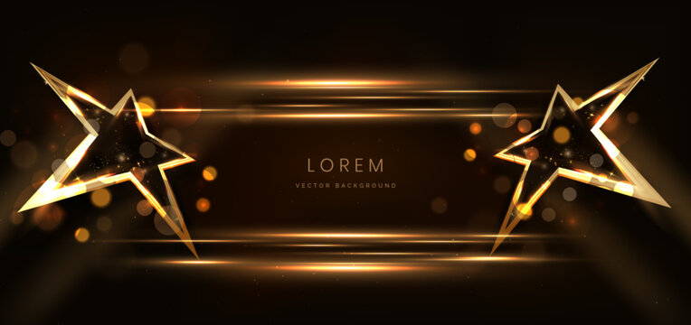 3D golden star with golden on black background with lighting effect and sparkle. Luxury template celebration award design.