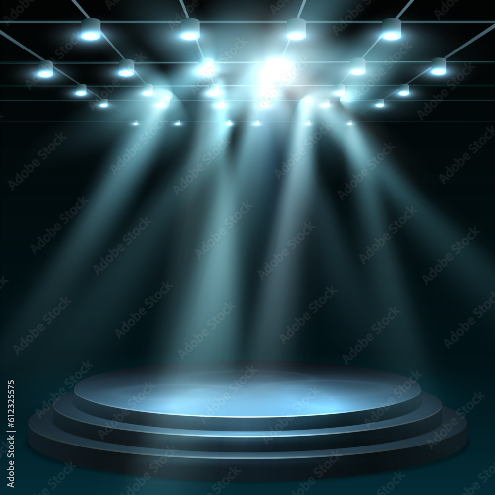 Canvas Prints spotlights with stage. scene with lights and beams. round podium and light rays.