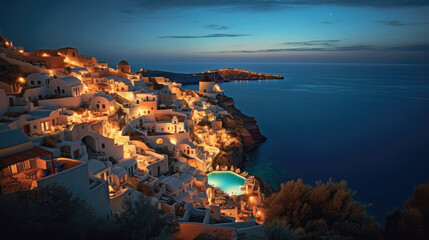 White architecture of Oia village on Santorini island, Greece. Generative AI