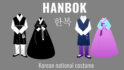 set hanbok korean vector elements in flat