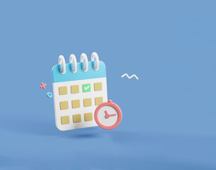 3d calendar , alarmcock reminder and notification concept 3d rendering illustration