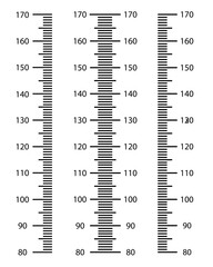 
Meter height scale set from 80cm to 170cm. Kids height chart template for wall stickers. Vector graphic illustration.