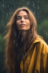 A beautiful girl with long hair under the rain.

notice for moderator, this is AI generated image. - obrazy, fototapety, plakaty