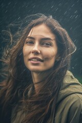 A beautiful girl with long hair under the rain.

notice for moderator, this is AI generated image.